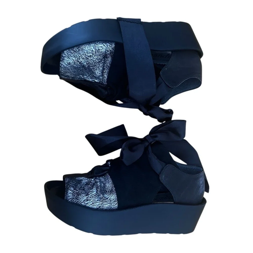 NEW Papucei Kimk Platform Wedge Sandals Black Silver  Size 40
